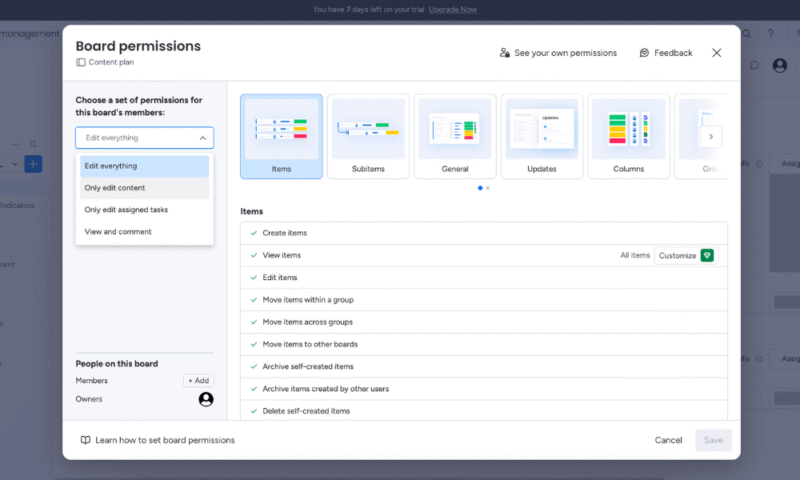 monday.com permissions