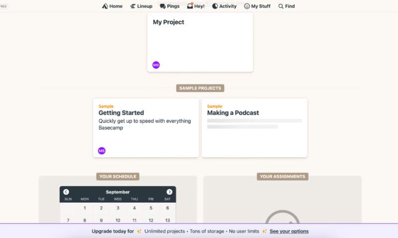 basecamp user interface