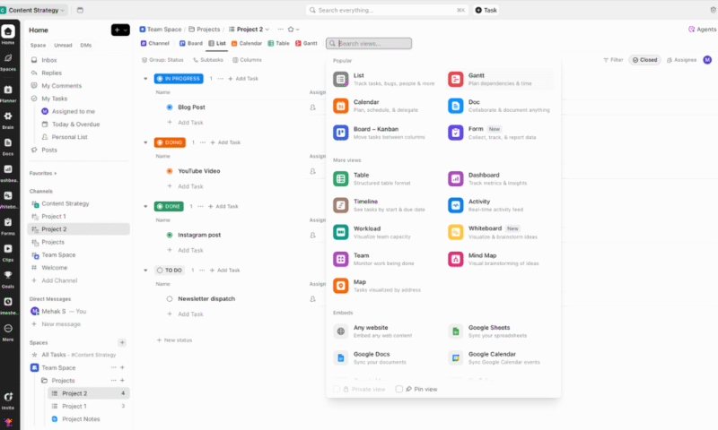 clickup user interface