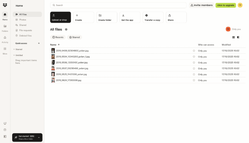 dropbox user interface
