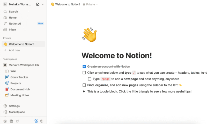 notion user interface