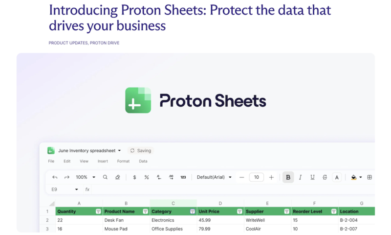 Proton spreadsheet for business data management