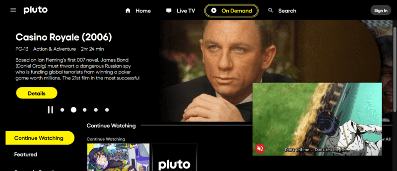 pluto tv homepage
