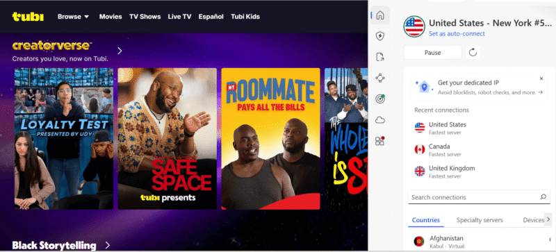 tubi with nordvpn