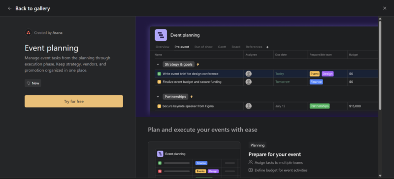 Asana Eventmanagement