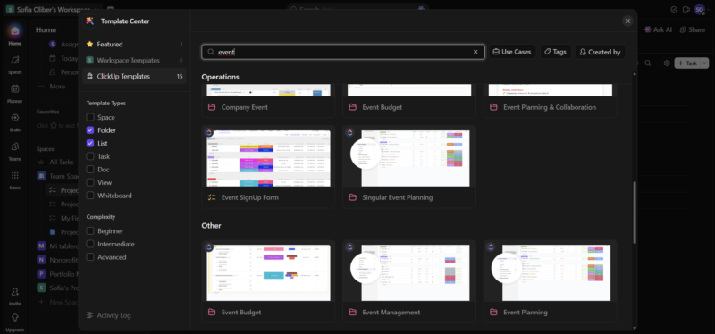 ClickUp eventmanager