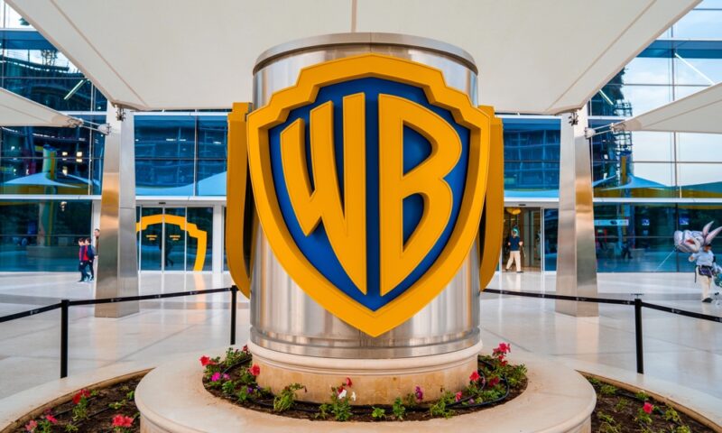 Warner Bros. logo in plaza