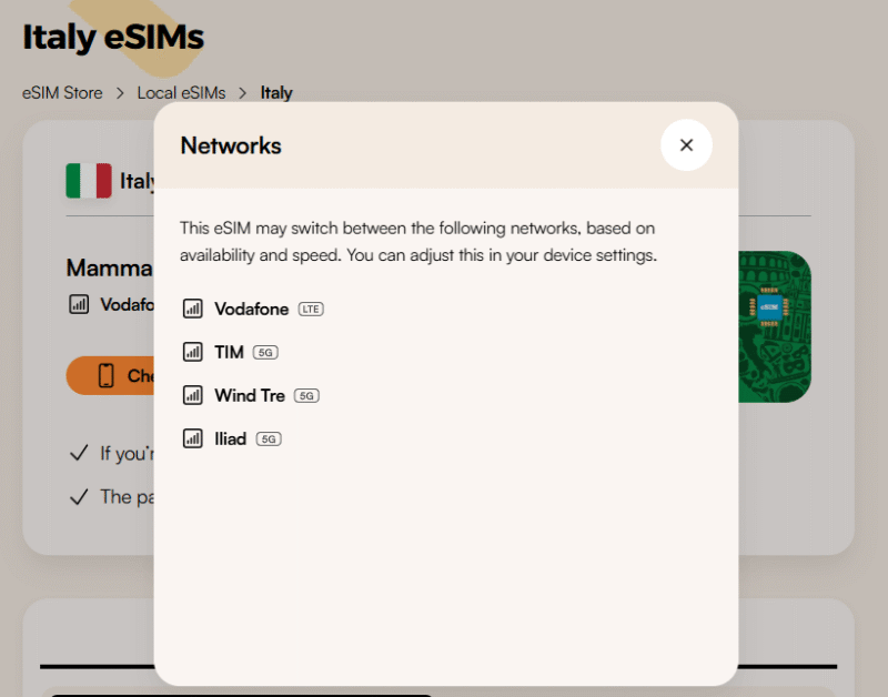 airalo italy networks