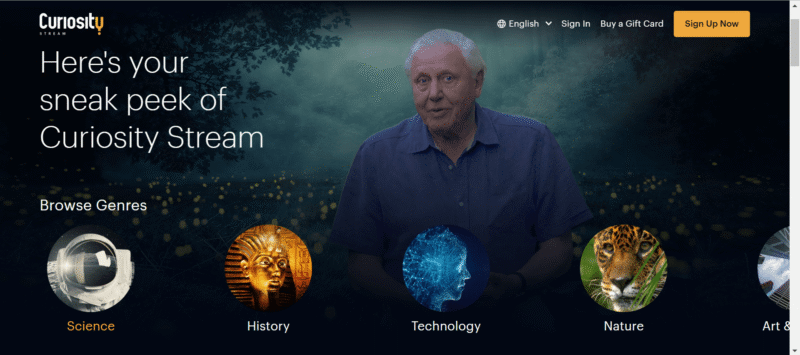 curiosity stream homepage