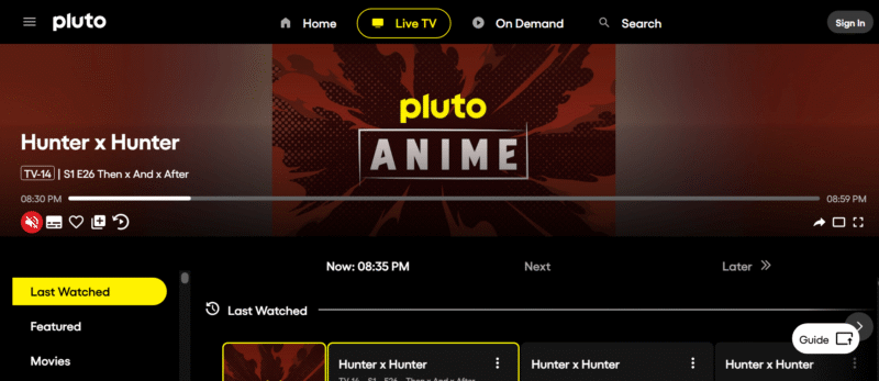 pluto tv homepage