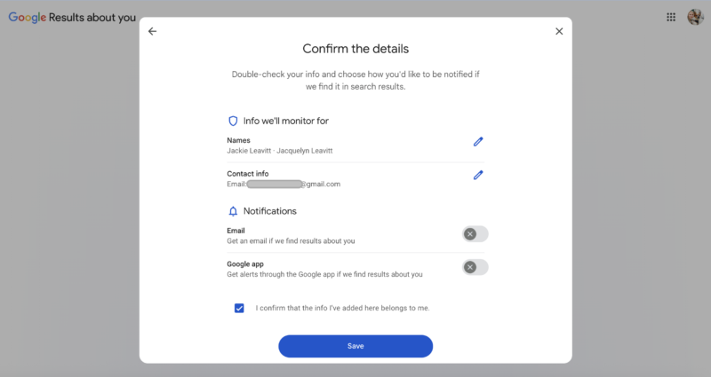 Confirm the details confirm details Google Results About You