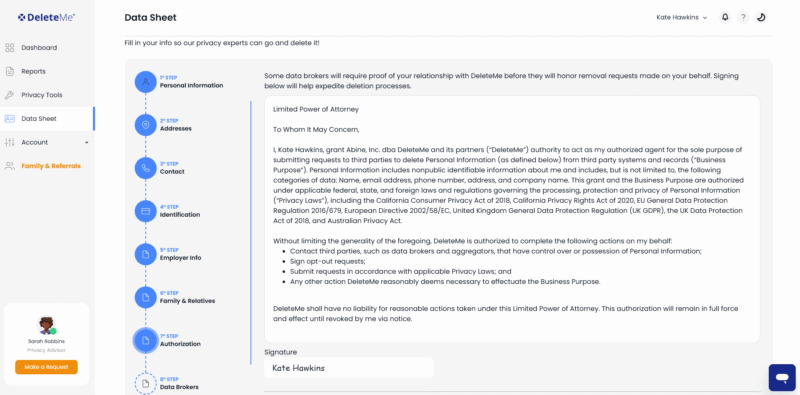 deleteme sign agreement