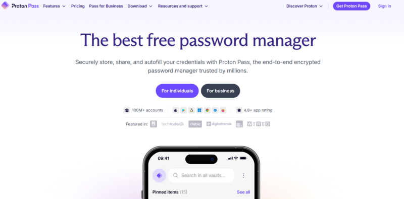 Proton Pass homepage
