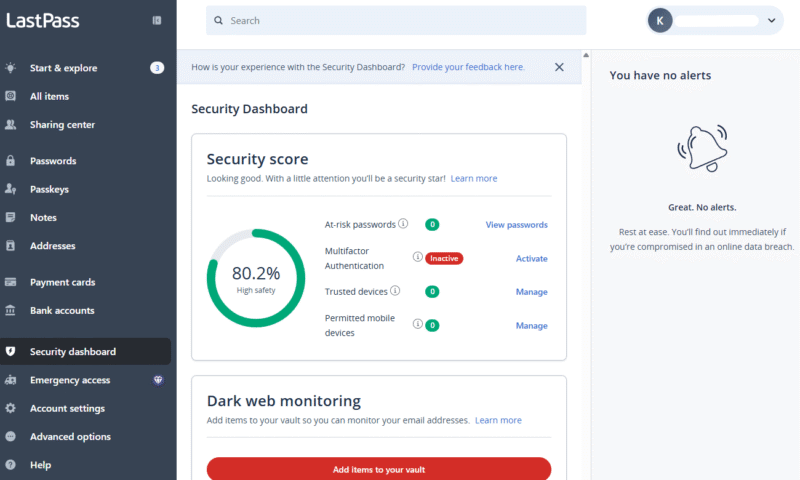 free pm lastpass security dashboard