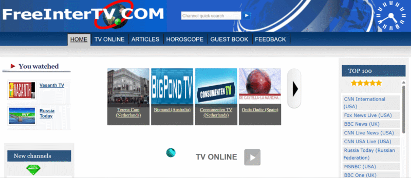 freeintertv homepage