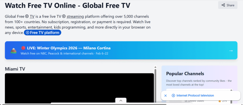 global free tv homepage