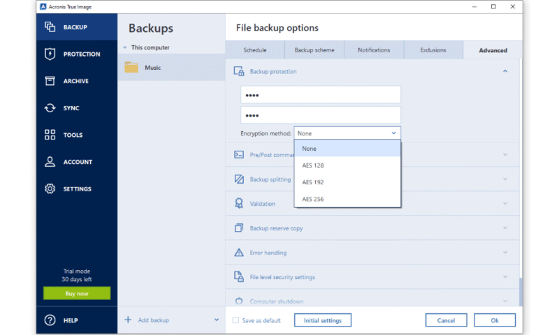 music backup acronis security