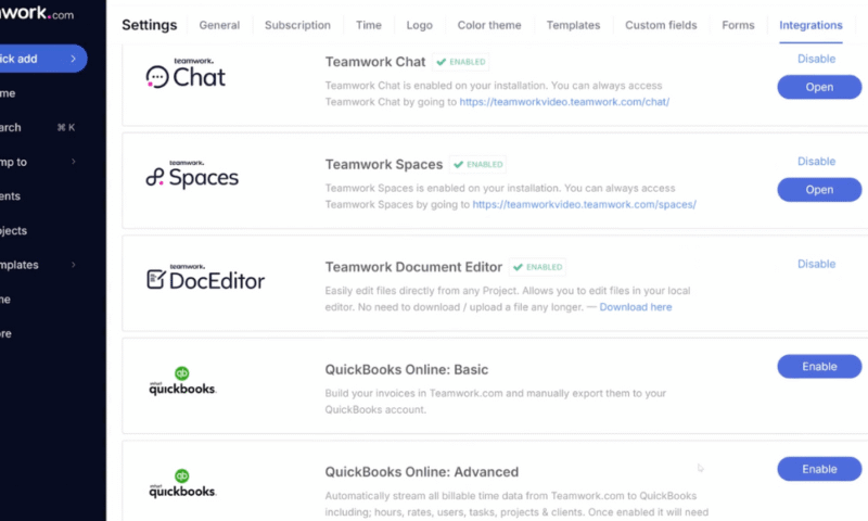 Teamwork project management software quickbooks integration