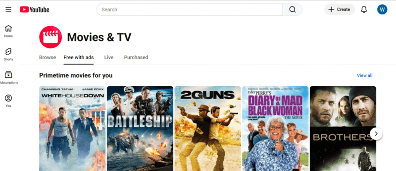 youtube movies homepage