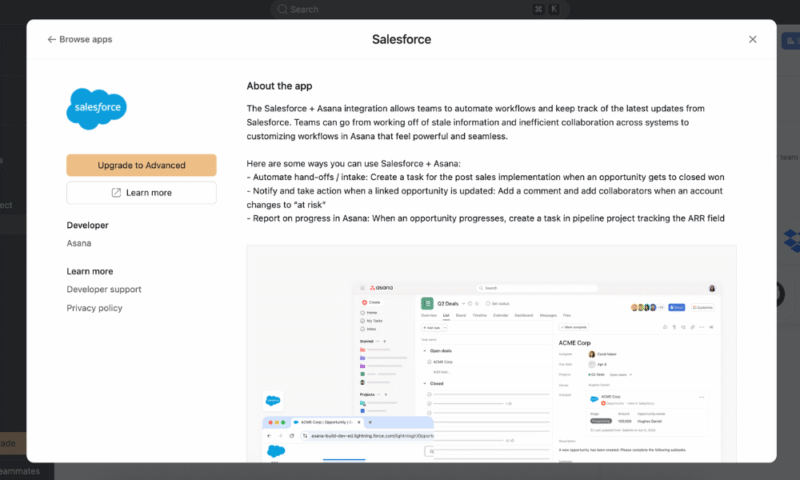 Asana Salesforce integration