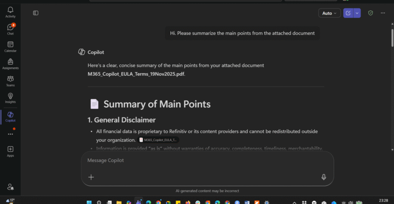 Microsoft 365 Copilot Summarization