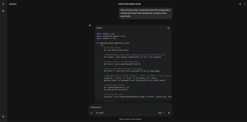 Google Gemini Code Output