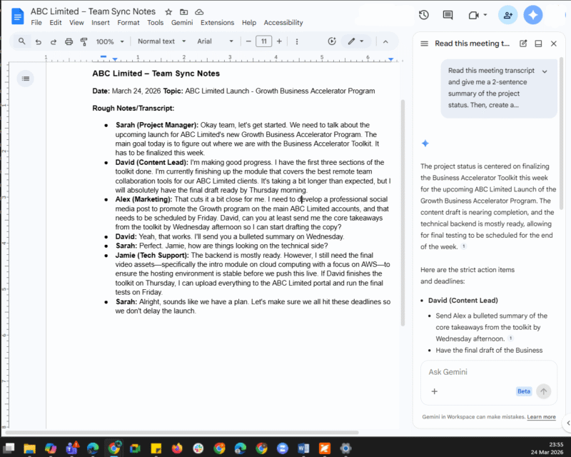 Google Gemini meeting notes summary