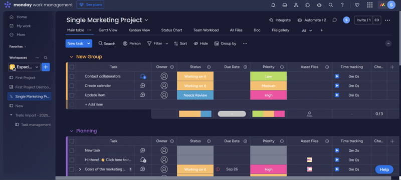 monday.com interface