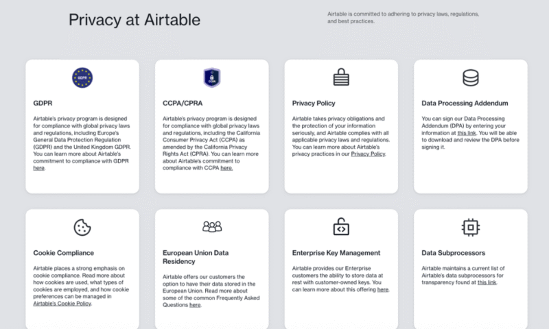 airtable privacy features