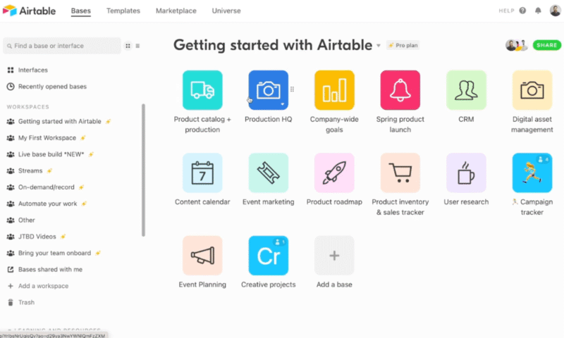 airtable project management features