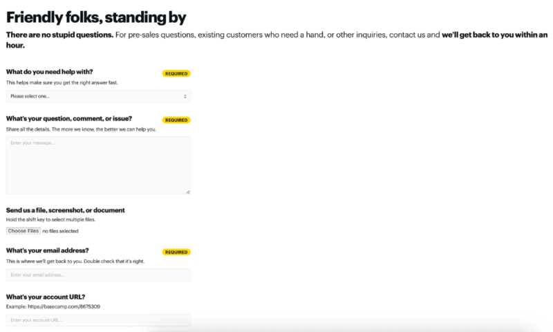 basecamp customer support