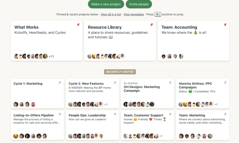 basecamp user interface