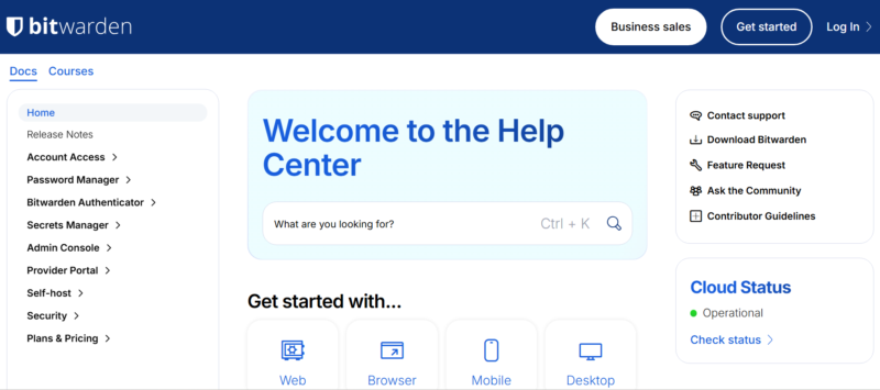 help center bitwarden