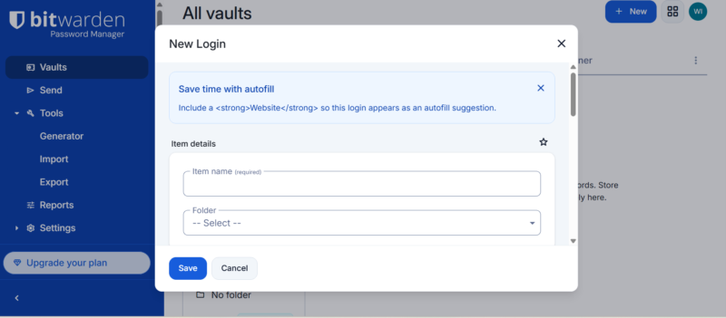 new login bitwarden