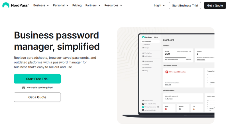NordPass Business website home page