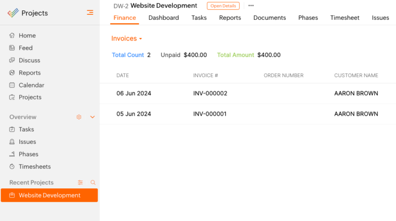 zoho projects invoicing